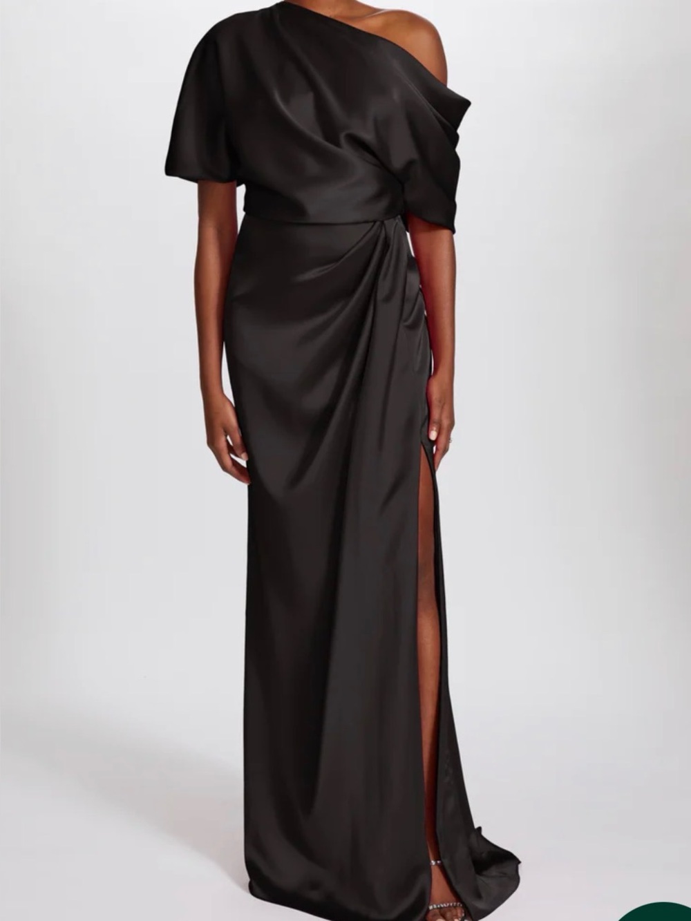 Amsale One-Shoulder Black Satin Evening Gown with Side Slit • Sz 12